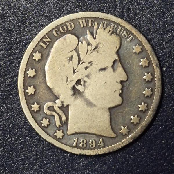 1894 Barber O (Liberty Head) 90% Silver Half Dollar 