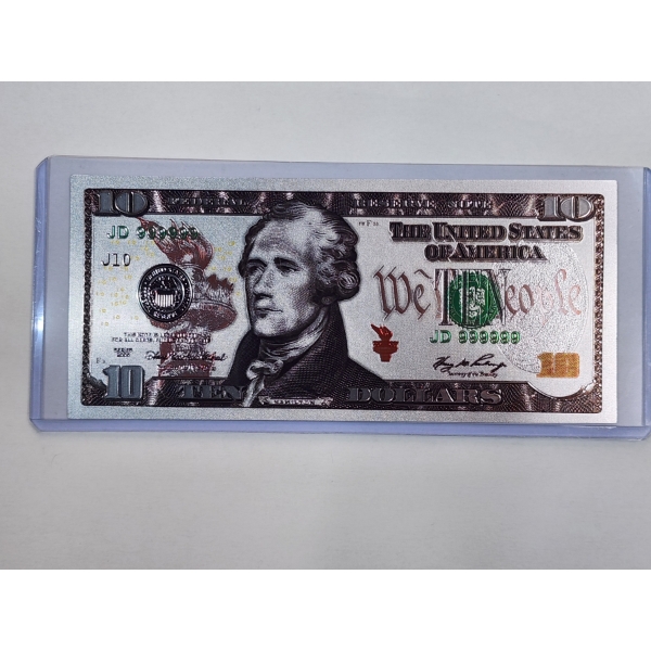 Incredible .99999 Silver $10.00 Foil Note In Protective Holder - Mint Condition