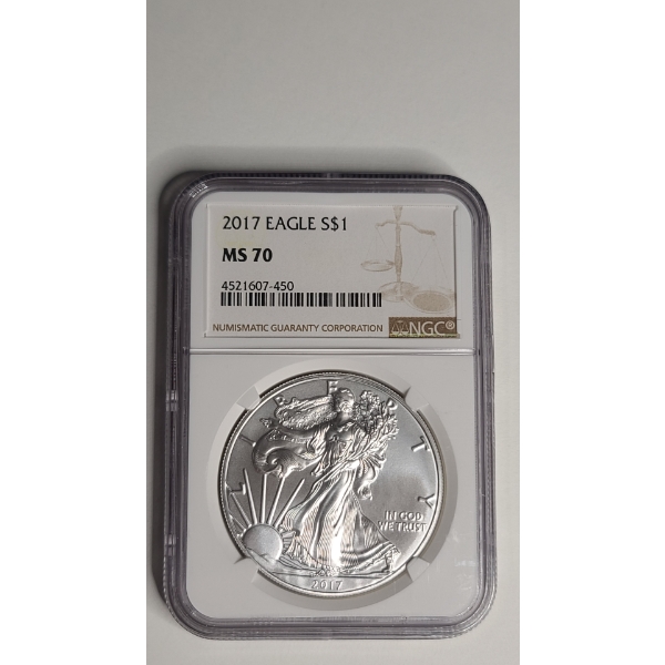 NGC 2017 MS 70 1 Troy Ounce .999 Fine Silver American Eagle