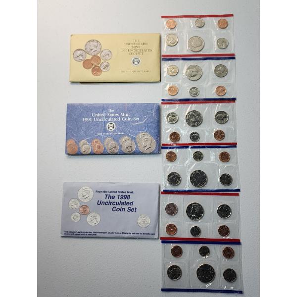 1990, 1991, 1998 P&D United States Mint Uncirculated Coin Sets In Original Packaging