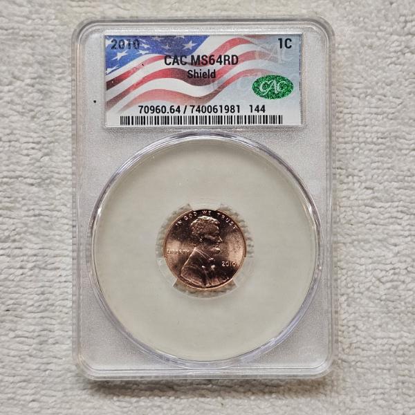 2010 CAC MS64RD Shield Lincoln One Cent Coin In Holder