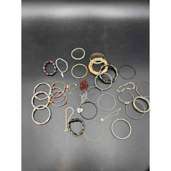 Lot of Tons of Costume Bracelets - Bangle Style- Some Layered - Beaded - Red Earrings