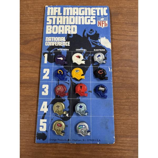 Vintage NFL Magnetic Standings Board With Magnetic Football Helmets In Great Condition