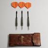 Image 1 : Vintage Accudart Set ft. Brass Darts with Steel Tips, Orange Plastic Flights, and Leather Case
