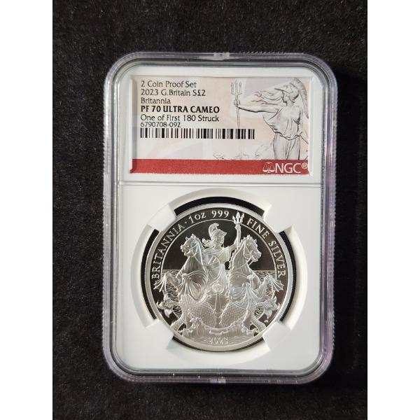 2023 Britannia Proof NGC PF70 Ultra Cameo Graded 1 Oz Silver Round - 2 Out of 2 Coin Set!