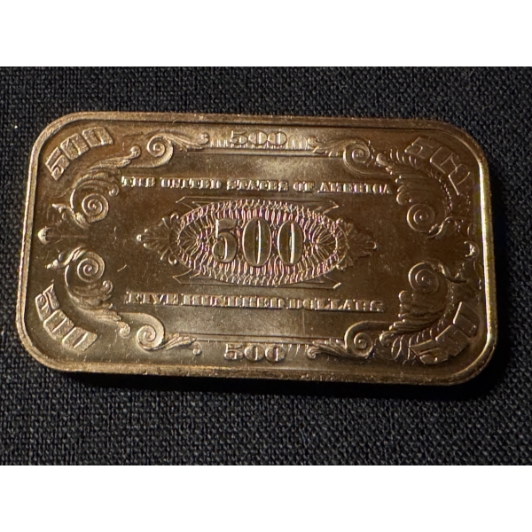 President William McKinley $500 .999 Fine Copper Troy Ounce Bar - Mint Condition