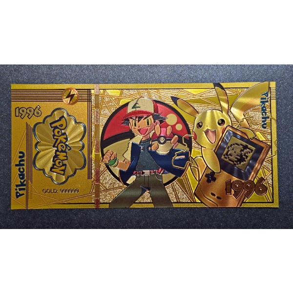 .999 GOLD FOIL JAPANESE ANIME' "PIKACHU" POKEMON NOTE - IN PROTECTIVE SLEEVE