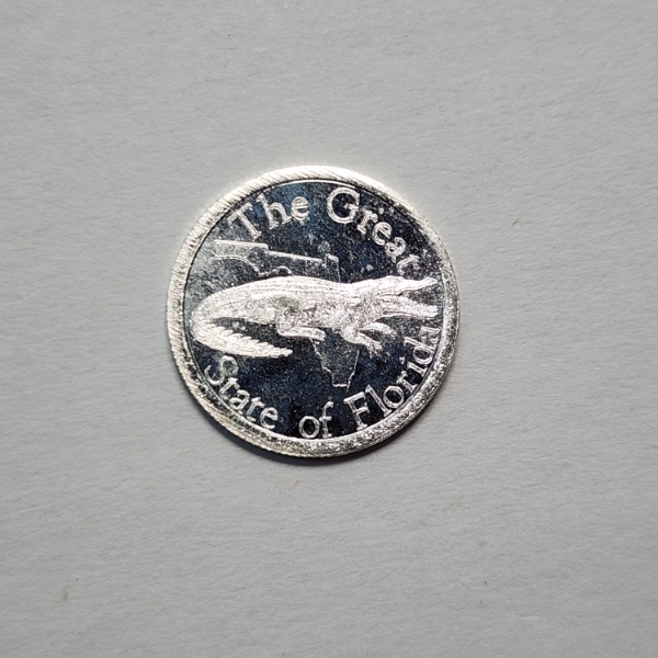 "The Great State of Florida" Gold Silver Naples: Gator 1 Gram .999 Fine Silver Round