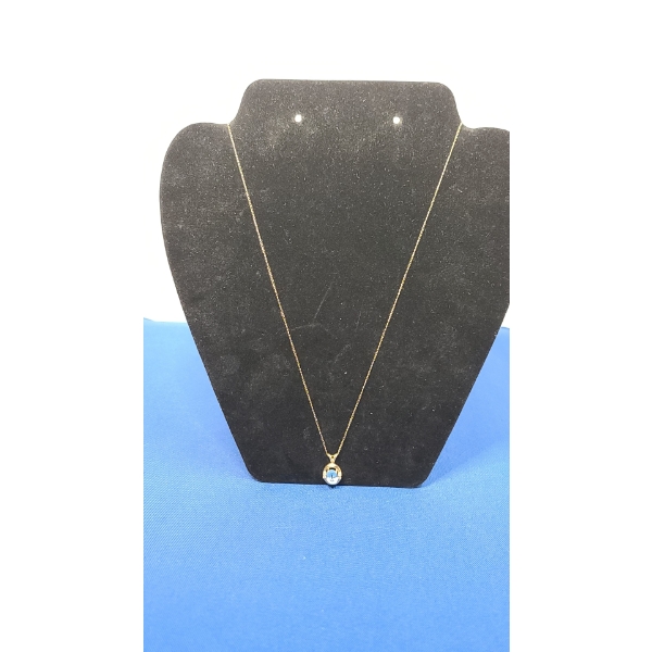 14K Gold Necklace With Gold Plated Pendant With Blue/White Stones - Total Weight: 2g