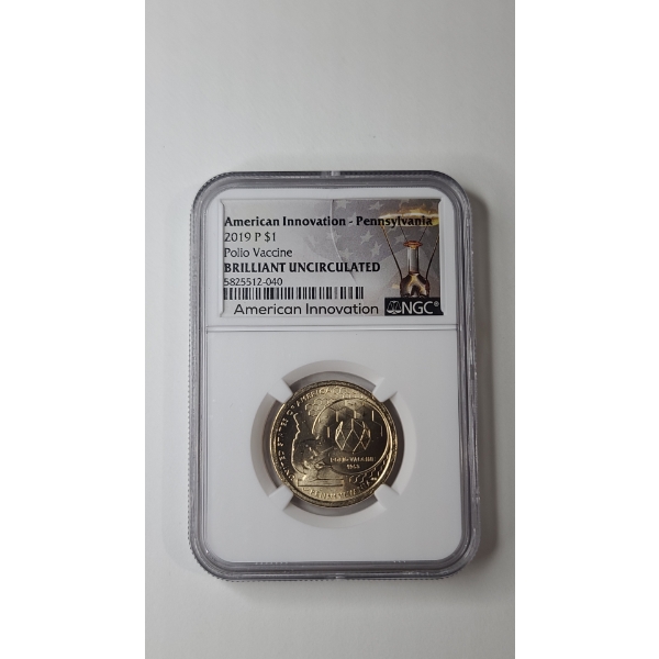 NGC 2019-P American Innovation-Pennsylvania Polio Vaccine Brilliant Uncirculated Dollar