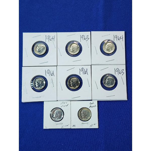 x8 Roosevelt Pre 1964 Proof Silver Dimes FV: $0.80