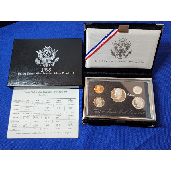 1998 United States Mint Premier Silver Proof Set with Original Box and COA