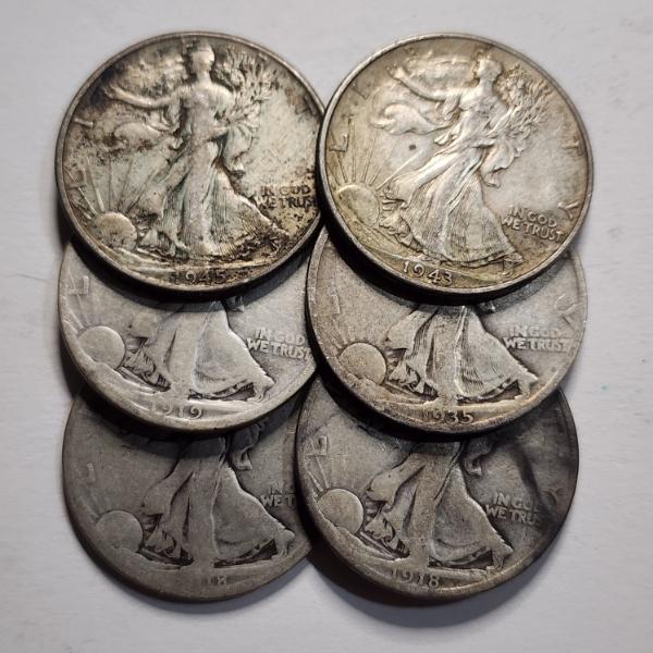 $3.00 Face Value in Assorted 90% Silver United States Walking Liberty Half Dollars