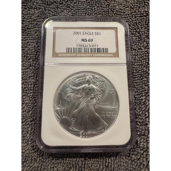 2001 United States Silver Eagle .999 Fine Silver Troy Ounce Coin - NGC MS 69