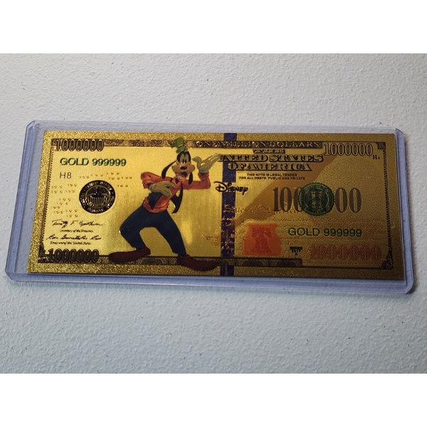 Disney Goofy Gold Foil .999999 - 24K Gold Note In Protective Holder - Mint Condition