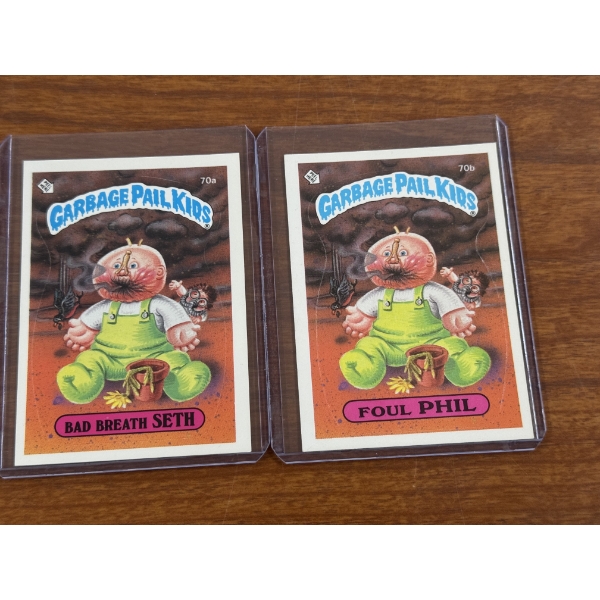 1985 Garbage Pail Kids - Bad Breath Seth & Foul Phil Cards - 70A & 70B - Mint Condition