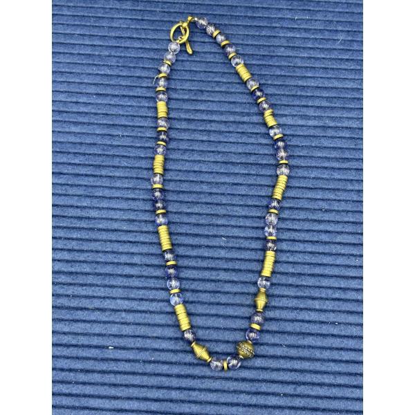 Beautiful Costume Necklace - Purple & Gold Colored - Beaded with Clasp 