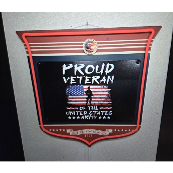 Brand New 16'' Neon Lighted Proud Veteran Wall Sign With Special Collector Coin!