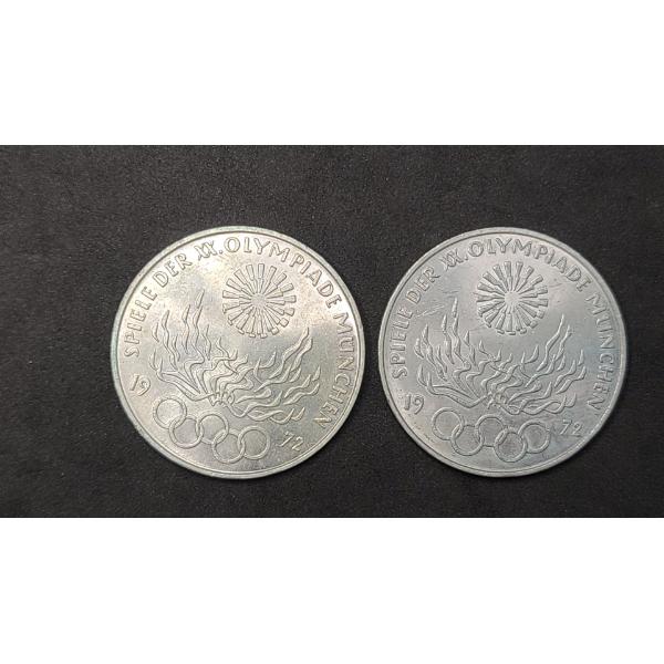 (2) 1972-D German 10 Deutsche Mark 0.6250 Silver Munich Summer Olympics Coins