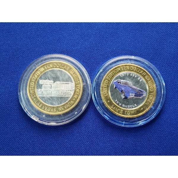 (2) Limited Edition Las Vegas $10 Gaming Tokens 70's Muscle Cars Design