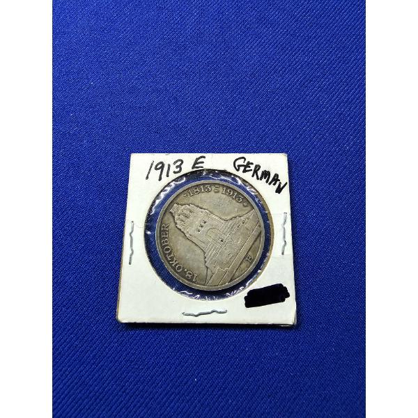 1913- E German State Saxony 3 Mark Silver Coin
