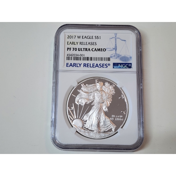 NGC PF 70 ULTRA CAMEO 2017-W American Silver Eagle Early Releases 1 oz .999 Fine Silver 