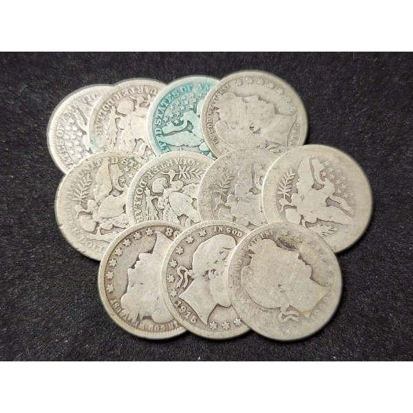 $2.75 Face Value in 90% Silver Barber Quarter Dollars - Assorted Conditions!