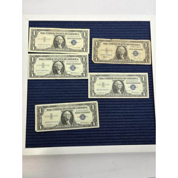 One Dollar Silver Certificates Blue Seal - 5 Total - 1957 A - 1957(3) - 1935 C 