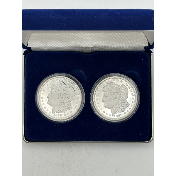 1889 Morgan Dollar Tribute Display - 1oz.999 Silver Round & 1 Clad