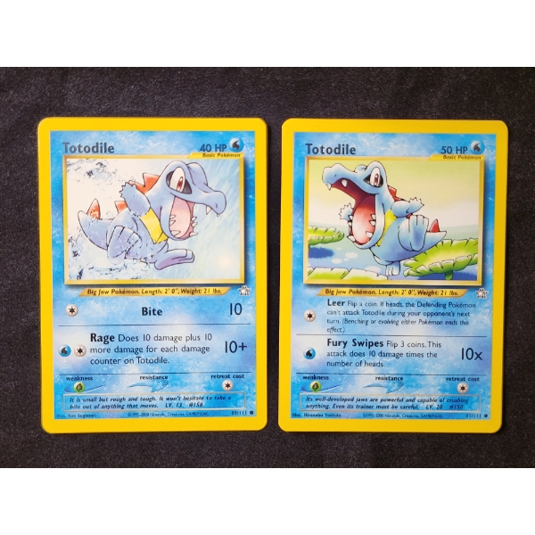 Two Vintage Neo Genesis Totodile Pokemon Trading Cards - 80 & 81/111