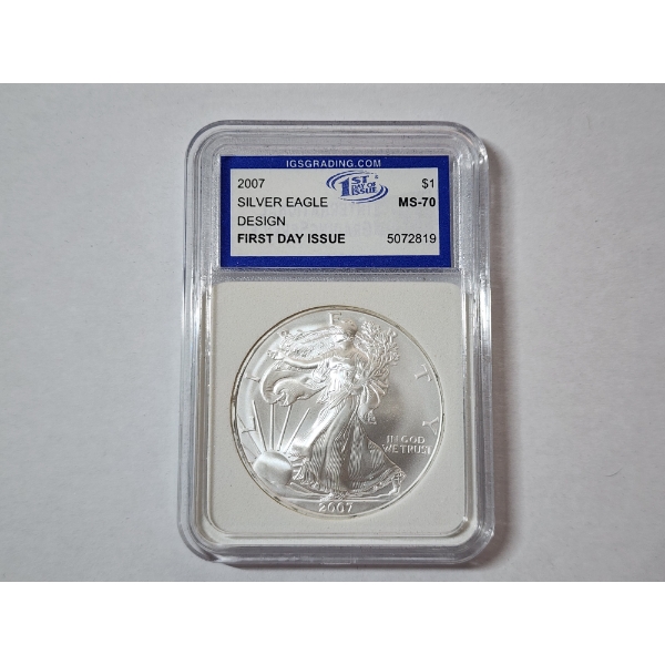 2007 American Silver Eagle - 1 oz .999 Fine Silver - FDOI - IGS MS70
