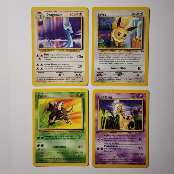 Four Assorted Vintage Pokemon Trading Cards Including Two Rares & 1ST EDITION GIRAFARIG 58/111