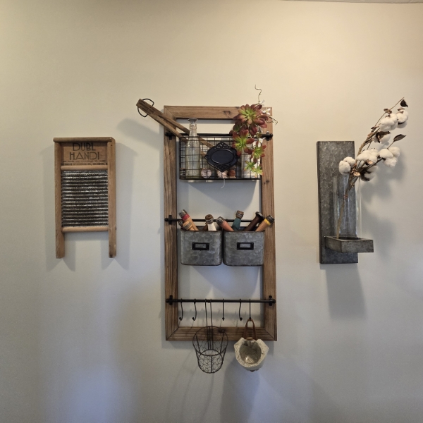 Laundry Room Decor incl Wash Board, Vintage Laundry Tongs and More