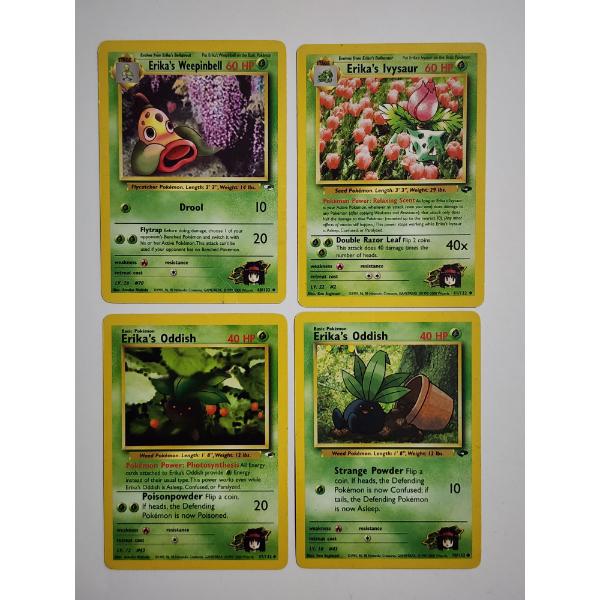 Four Vintage Pokemon Trading Cards ~ 4 Different Erika's Pokemon ~ 2000 WotC Era Cards!