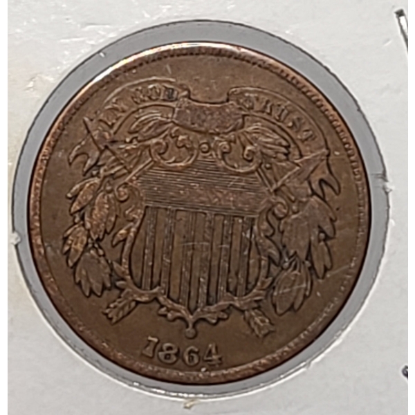 United States 1864 Copper Two-Cent Piece - Large Motto Variety