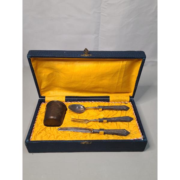 Vintage European .800 Silver Cutlery Set & Copper Tumbler Cup In Presentation Box 