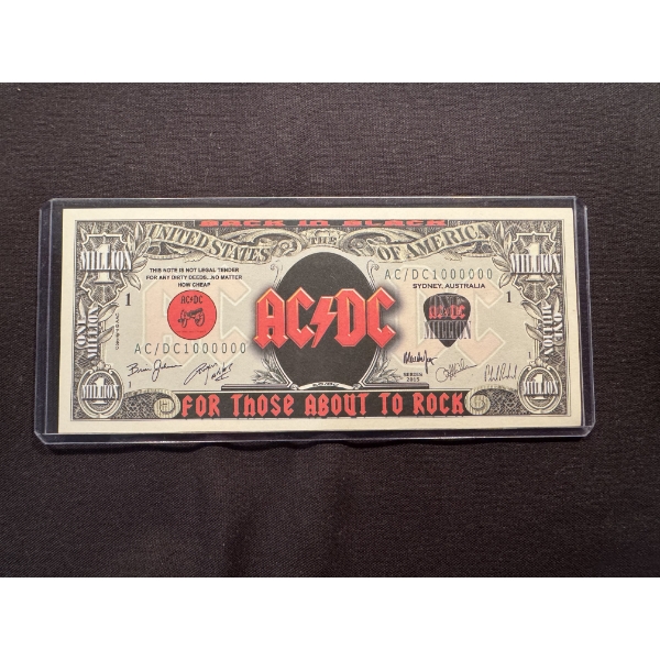 2015 AC/DC One Million Dollar Bill In Protective Holder - Mint Condition