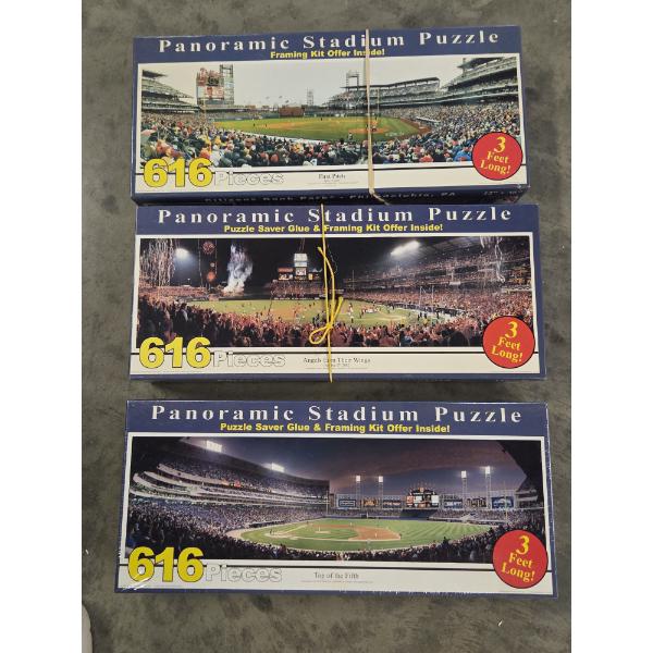 Excellent Condition- Three 3ft Panoramic Stadium Jigsaw Puzzles 