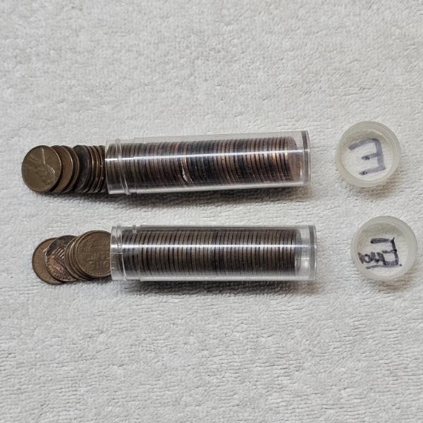 Two Plastic Tubes Of Mixed Error United States Wheat Cents And Canadian Small Cents FV: $1.00