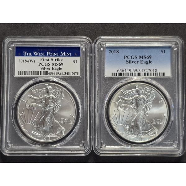 2 PCGS MS69 American Silver Eagles incl West Point