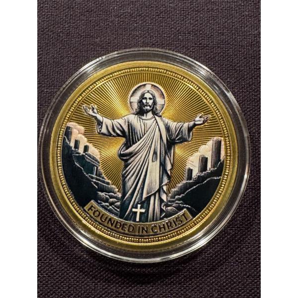 Founded In Jesus Christ Commemorative 24K Gold Covered Challenge Coin - Mint Condition
