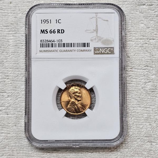 1951 1C MS 66 RD NGC Certified Lincoln Wheat Penny