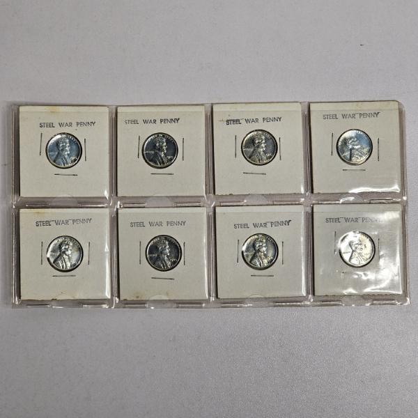 Eight 1943-S San Francisco Mint Lincoln Steel War Pennies