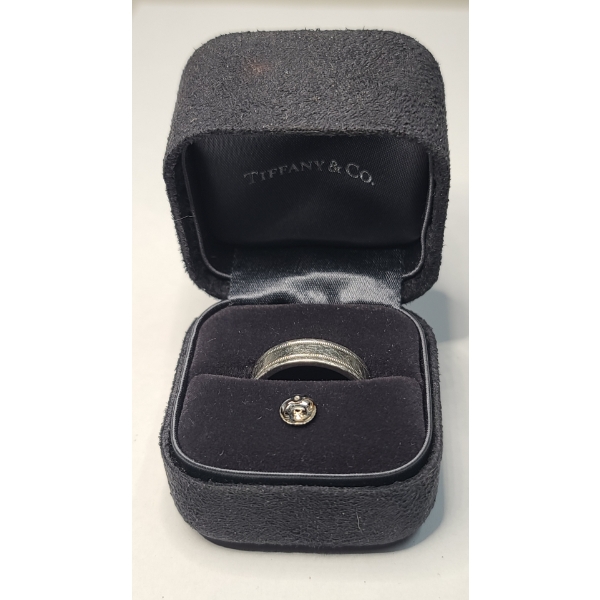 Tiffany Classic Milgrain PT950 Platinum Textured Edge Ring & Platinum Earring Back -Size 9.5- 14.4g