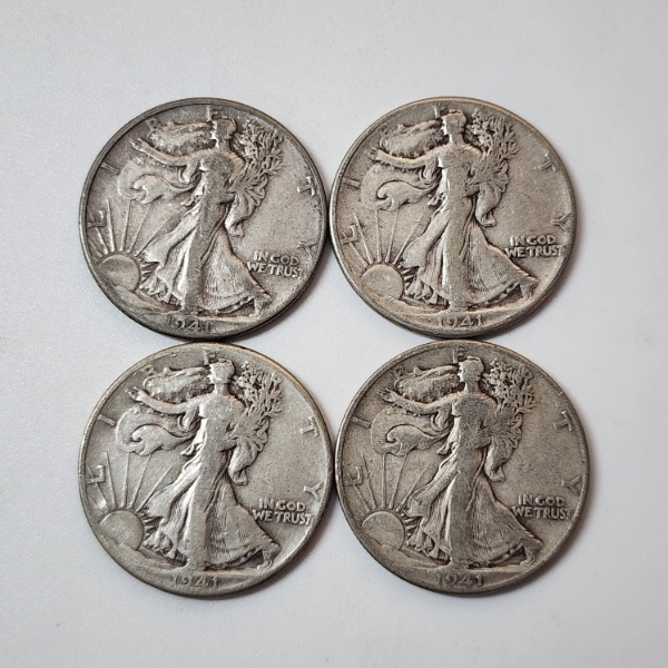 Four 1941 United States 90% Silver Walking Liberty Half Dollars - Face Value: $2.00