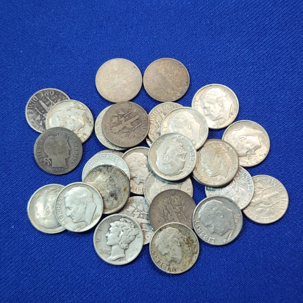 Lot of 30 Assorted Years 90% SILVER U.S. Dimes FV: $3.00