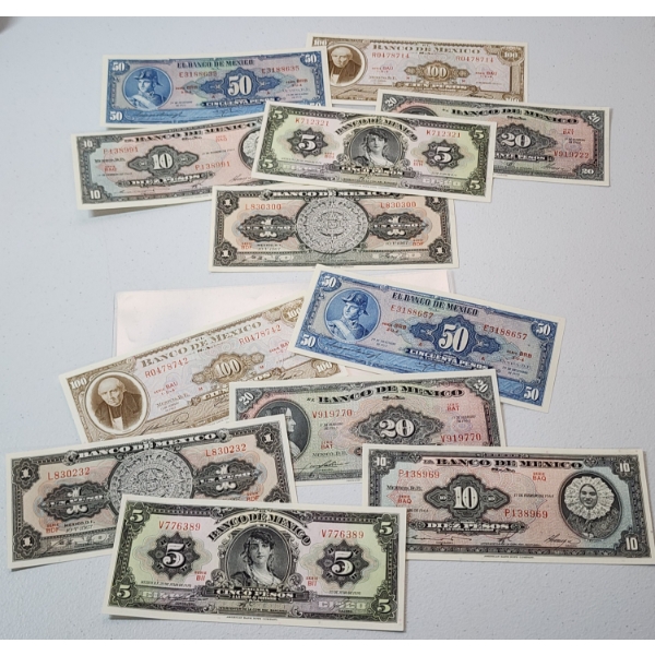 Lot of 12 Assorted Bank of Mexico Bank Notes 
