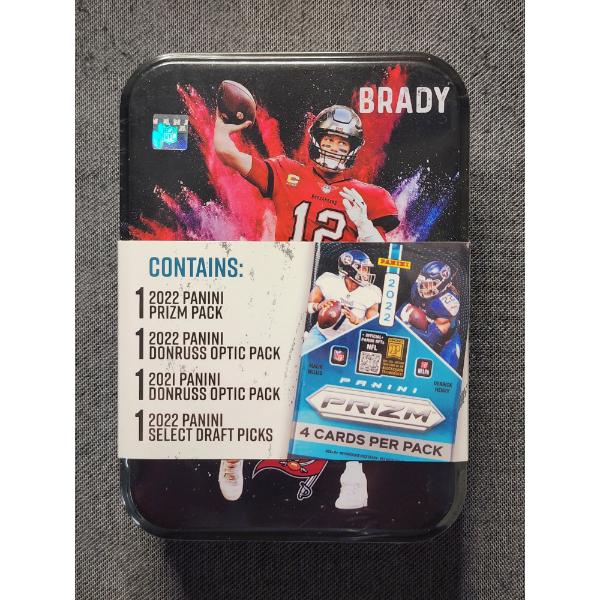 2022 Panini Prizm Tom Brady NFL Collector's Tin Ft. Four Sealed Packs of Football Cards in Tin