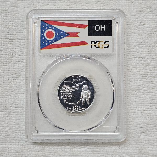 2002-S 90% Silver Ohio State Quarter graded as PR70DCAM (Proof 70 Deep Cameo) by PCGS