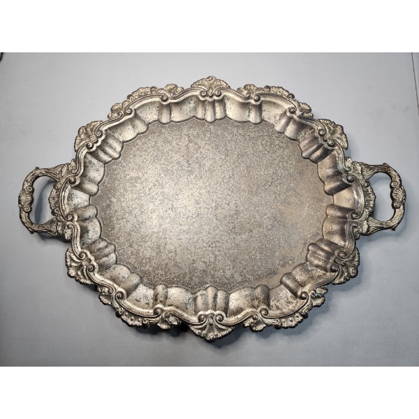 Gorgeous Silver-Plated Serving Tray Weighting 4.8lbs Approx. 22.5x15in